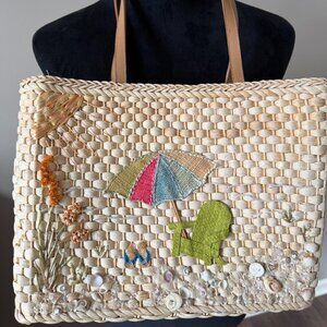 Cappelli Straworld Beachy Theme Embellished Two-Strap Zip Tote Purse